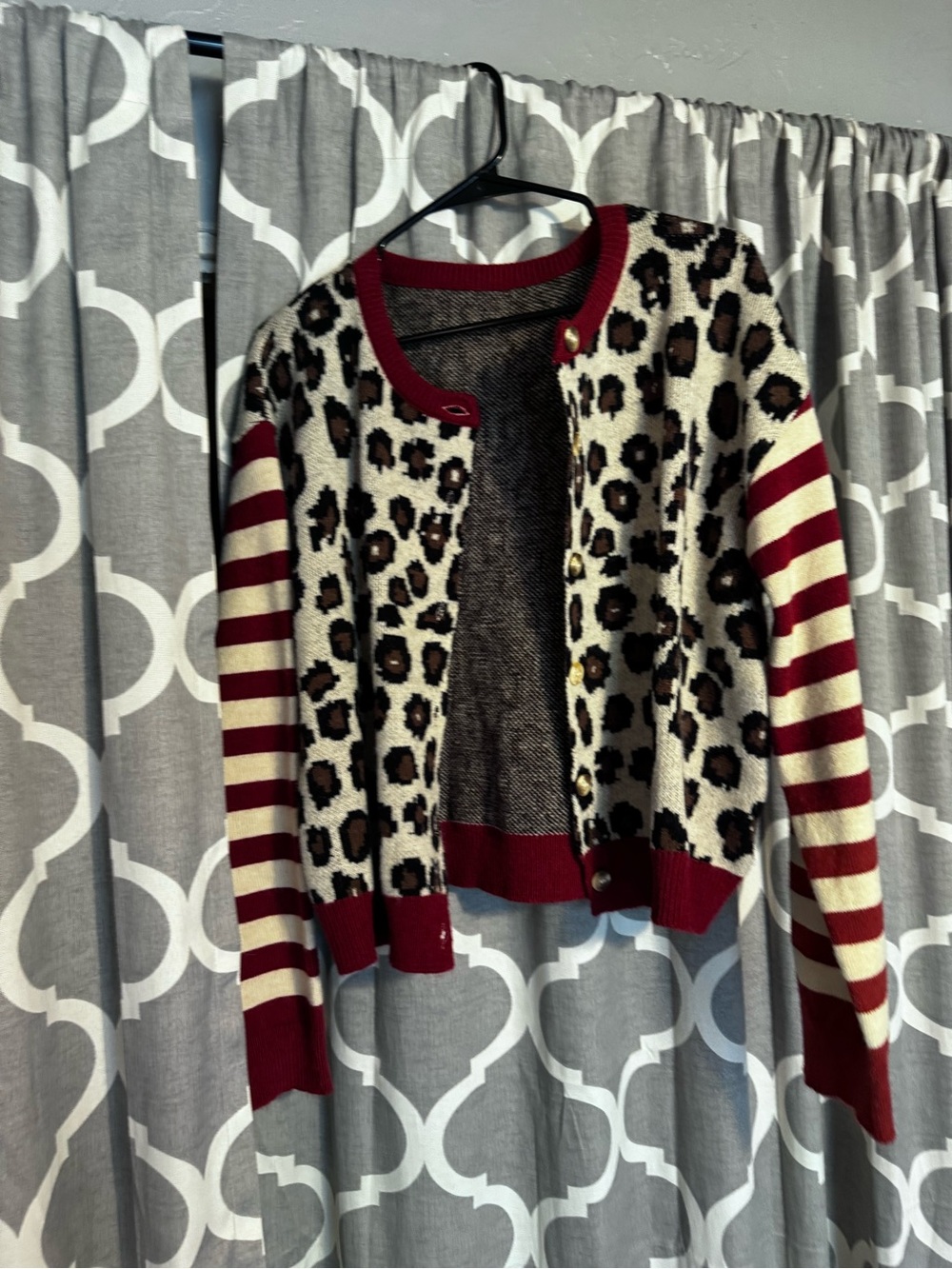 SHEIN Leopard Print Cardigan with Red & Cream Stripes